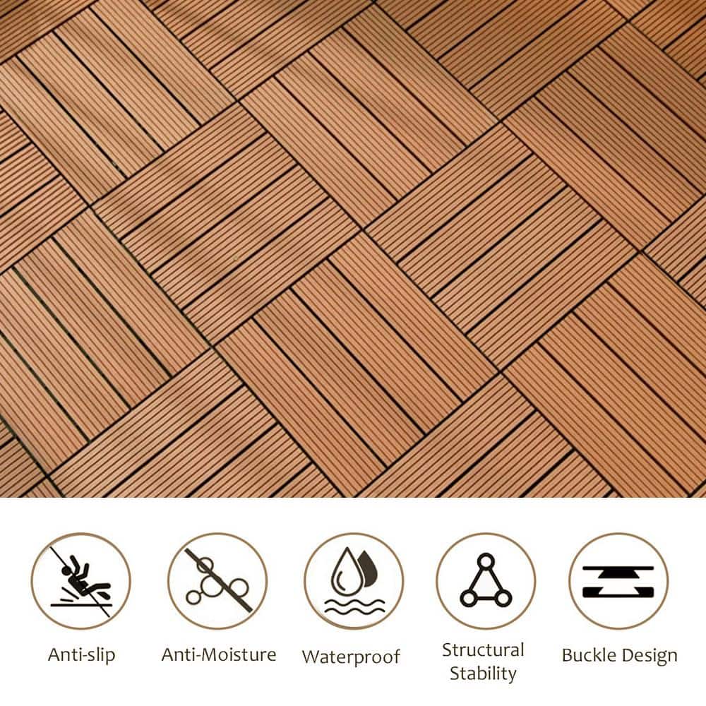1 ft. x 1 ft. Plastic Composite Deck Tile in Brown, Resist Rust, Water, Easy to DIY and Maintain(20 per Case)