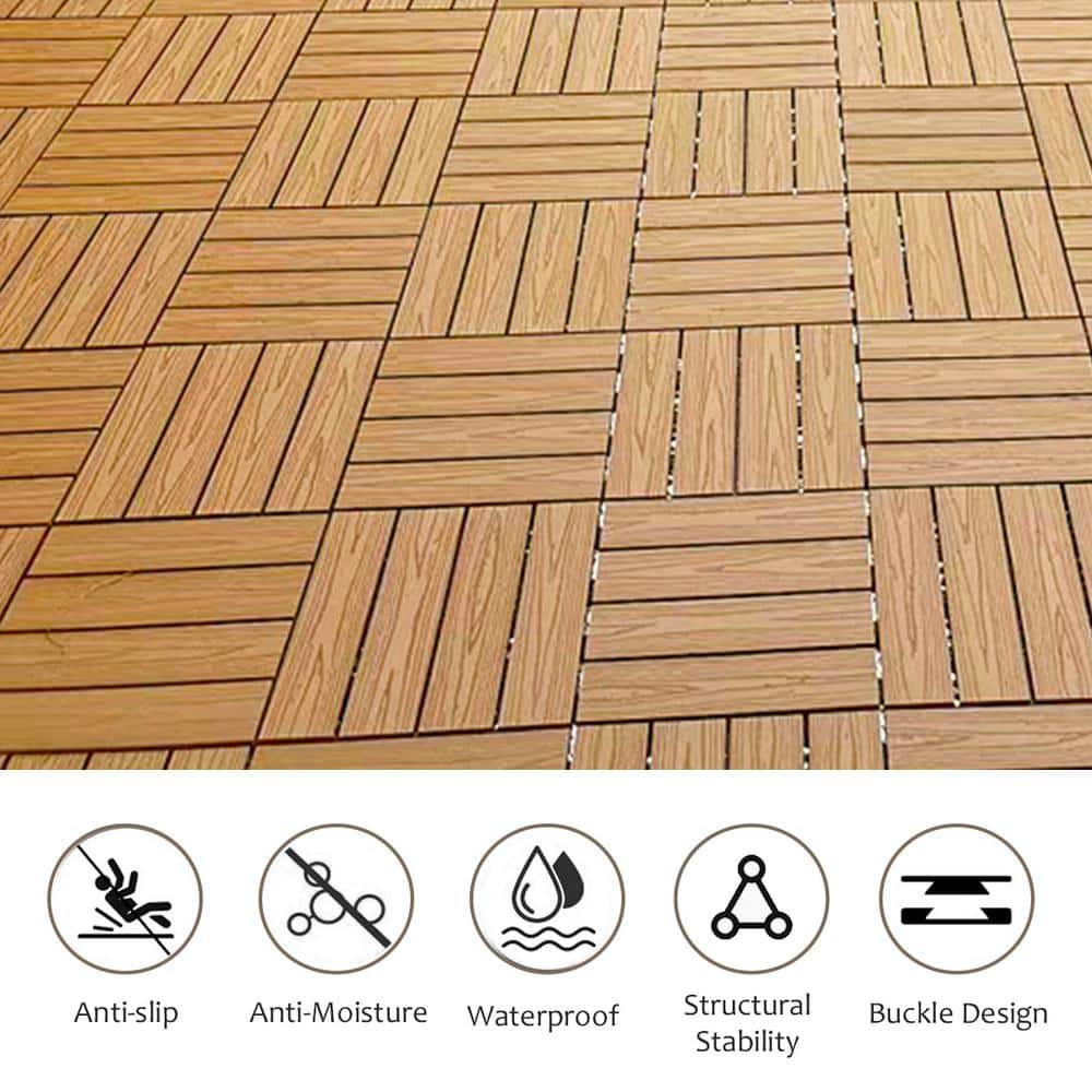 1 ft. x 1 ft. Wood Plastic Composite Deck Tile in Brown, Resist Rust, Water, Easy to DIY and Maintain(20 per Case)