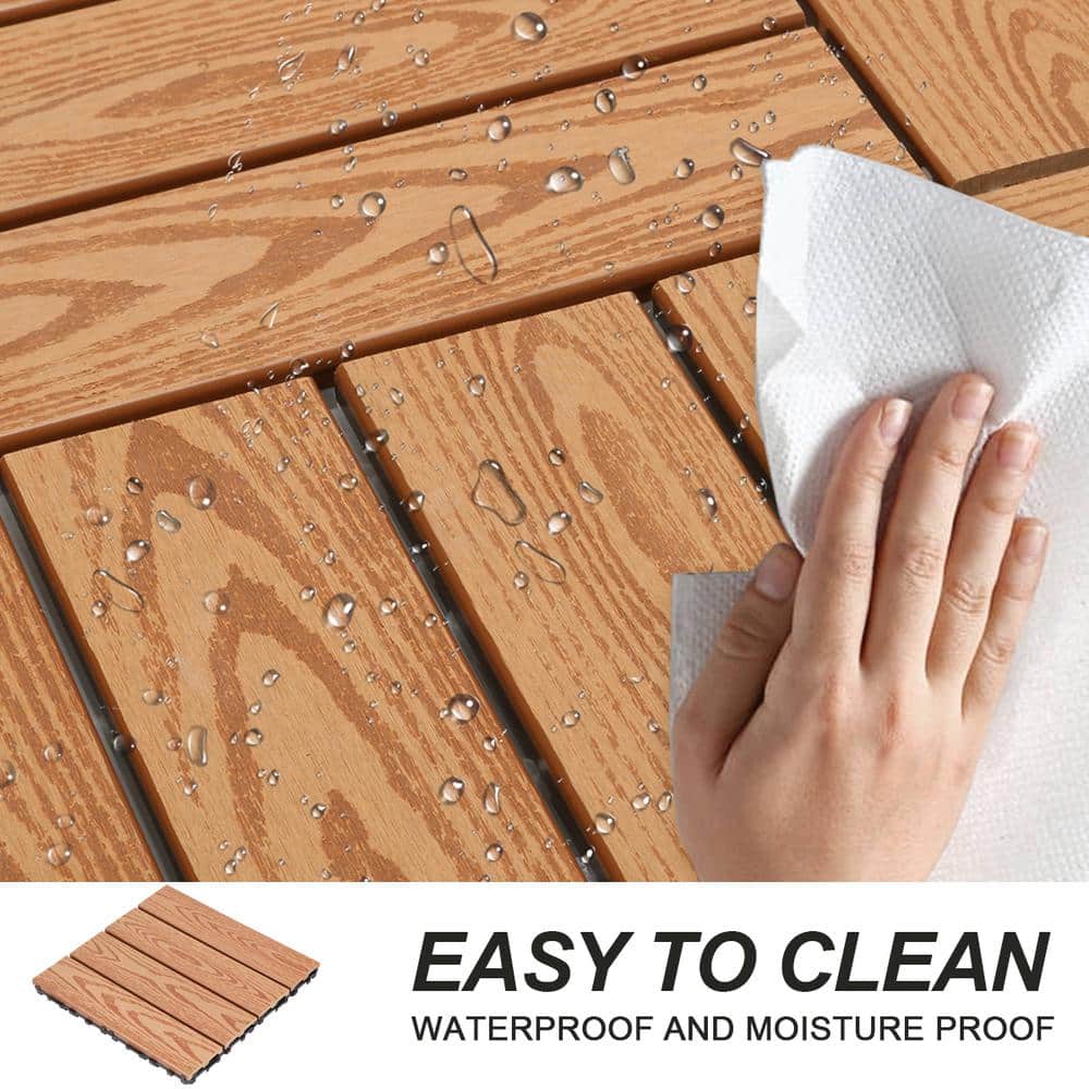 1 ft. x 1 ft. Wood Plastic Composite Deck Tile in Brown, Resist Rust, Water, Easy to DIY and Maintain(20 per Case)