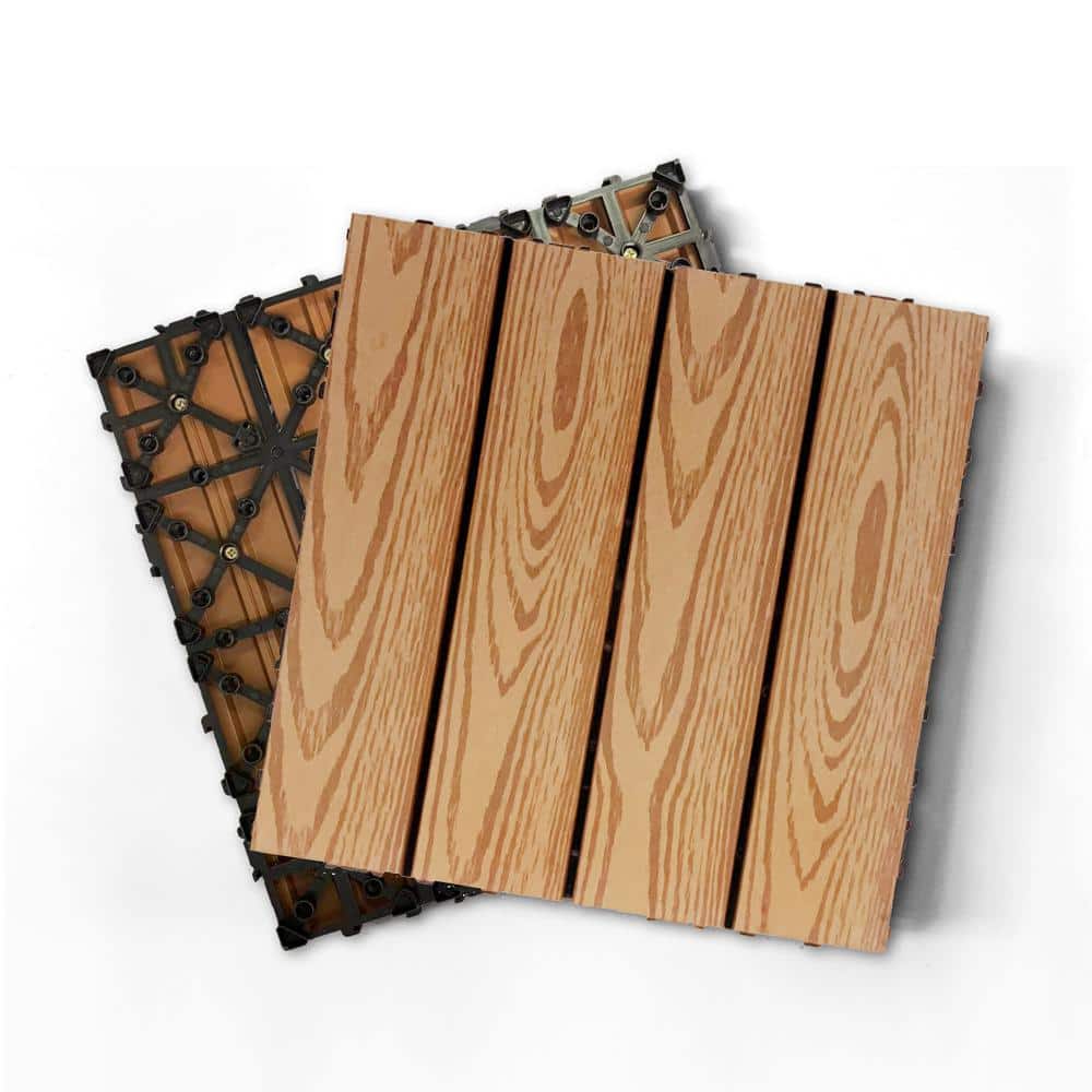 1 ft. x 1 ft. Wood Plastic Composite Deck Tile in Brown, Resist Rust, Water, Easy to DIY and Maintain(20 per Case)