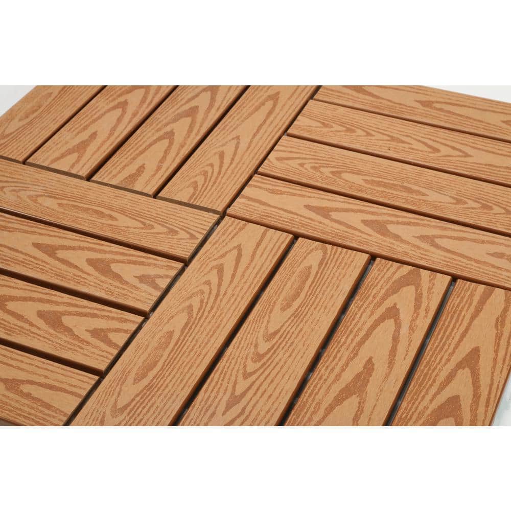 1 ft. x 1 ft. Wood Plastic Composite Deck Tile in Brown, Resist Rust, Water, Easy to DIY and Maintain(20 per Case)