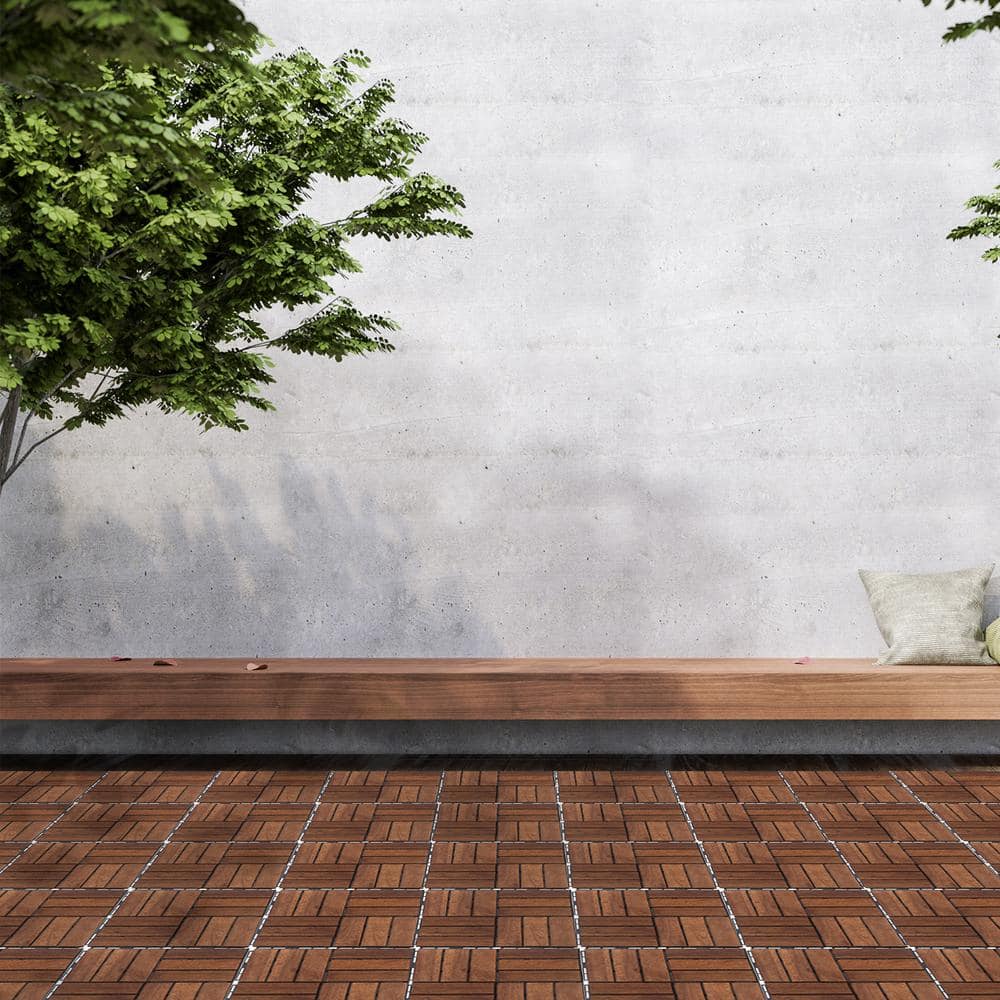12 in. x 12 in. Outdoor Acacia Wood Flooring Interlocking Deck Tiles in Brown (10-Pieces)