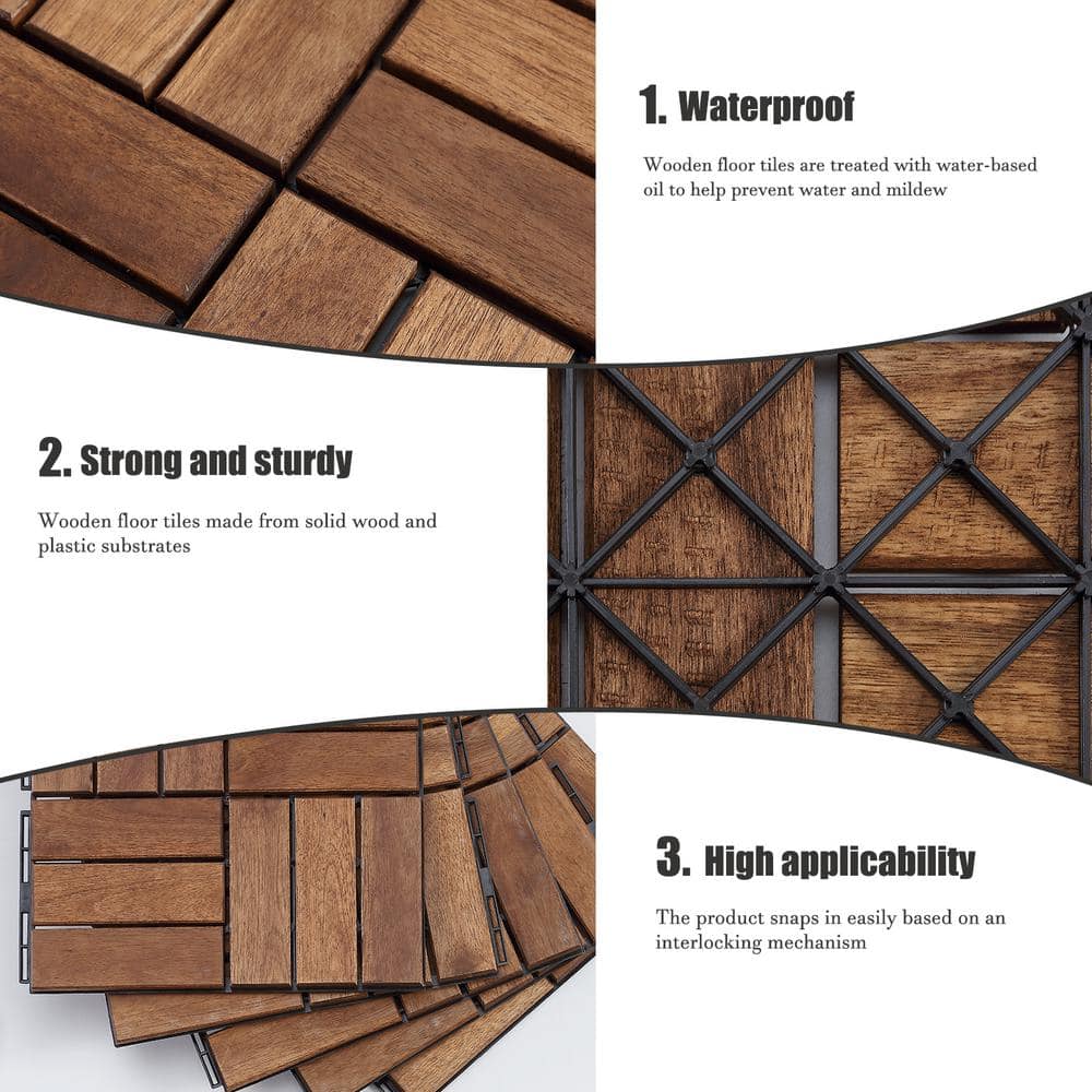 12 in. x 12 in. Outdoor Acacia Wood Flooring Interlocking Deck Tiles in Brown (10-Pieces)