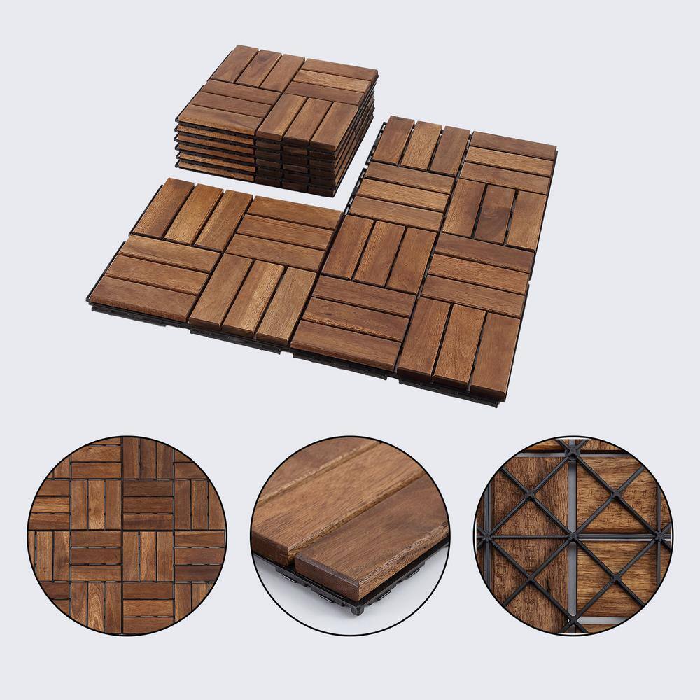 12 in. x 12 in. Outdoor Acacia Wood Flooring Interlocking Deck Tiles in Brown (10-Pieces)