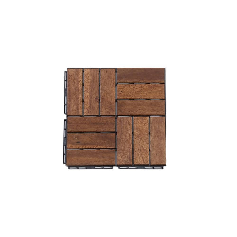12 in. x 12 in. Outdoor Acacia Wood Flooring Interlocking Deck Tiles in Brown (10-Pieces)