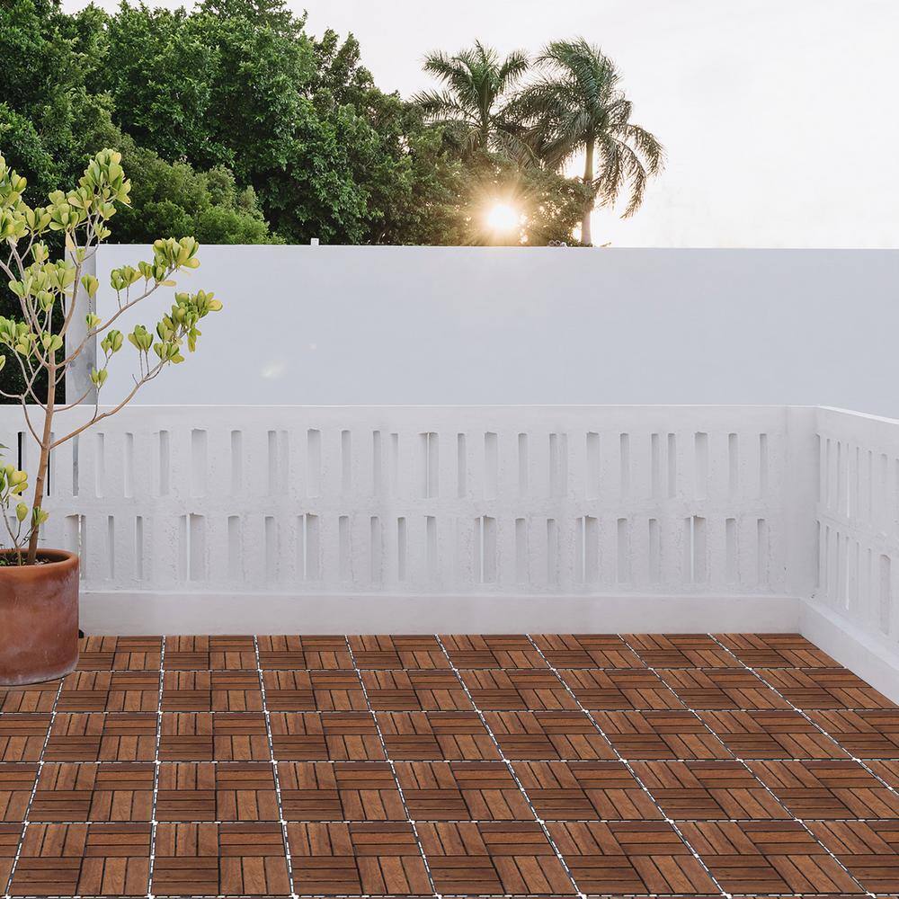 12 in. x 12 in. Outdoor Acacia Wood Flooring Interlocking Deck Tiles in Brown (10-Pieces)