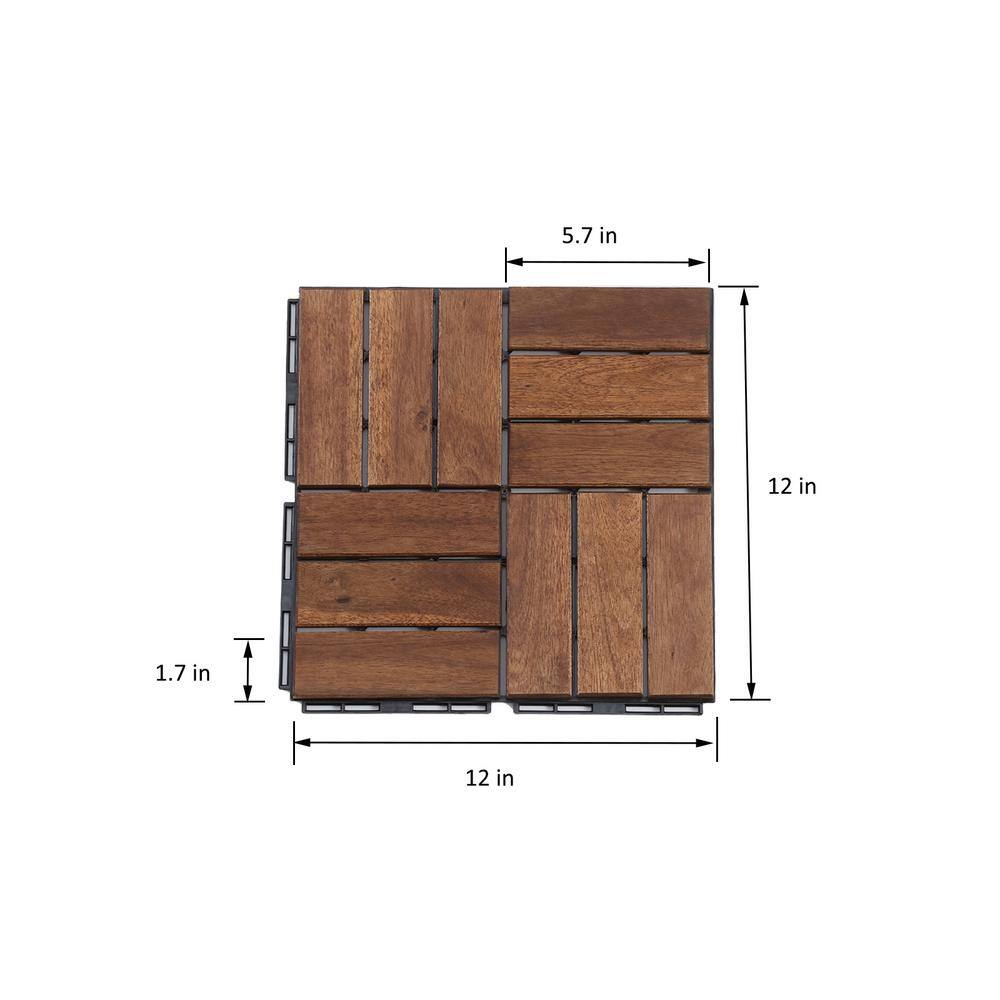 12 in. x 12 in. Outdoor Acacia Wood Flooring Interlocking Deck Tiles in Brown (10-Pieces)