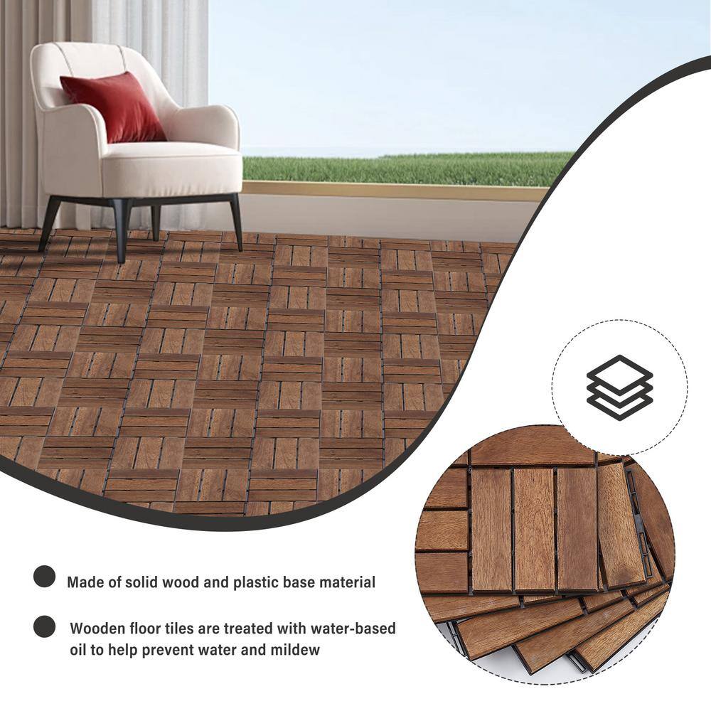 12 in. x 12 in. Outdoor Acacia Wood Flooring Interlocking Deck Tiles in Brown (10-Pieces)