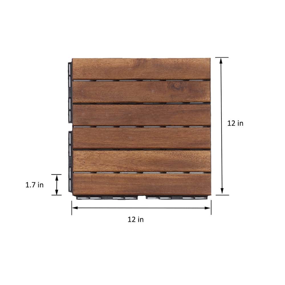 12 in. x 12 in. Striped Pattern Outdoor Acacia Wood Interlocking Deck Tiles in Brown (10-Pieces)