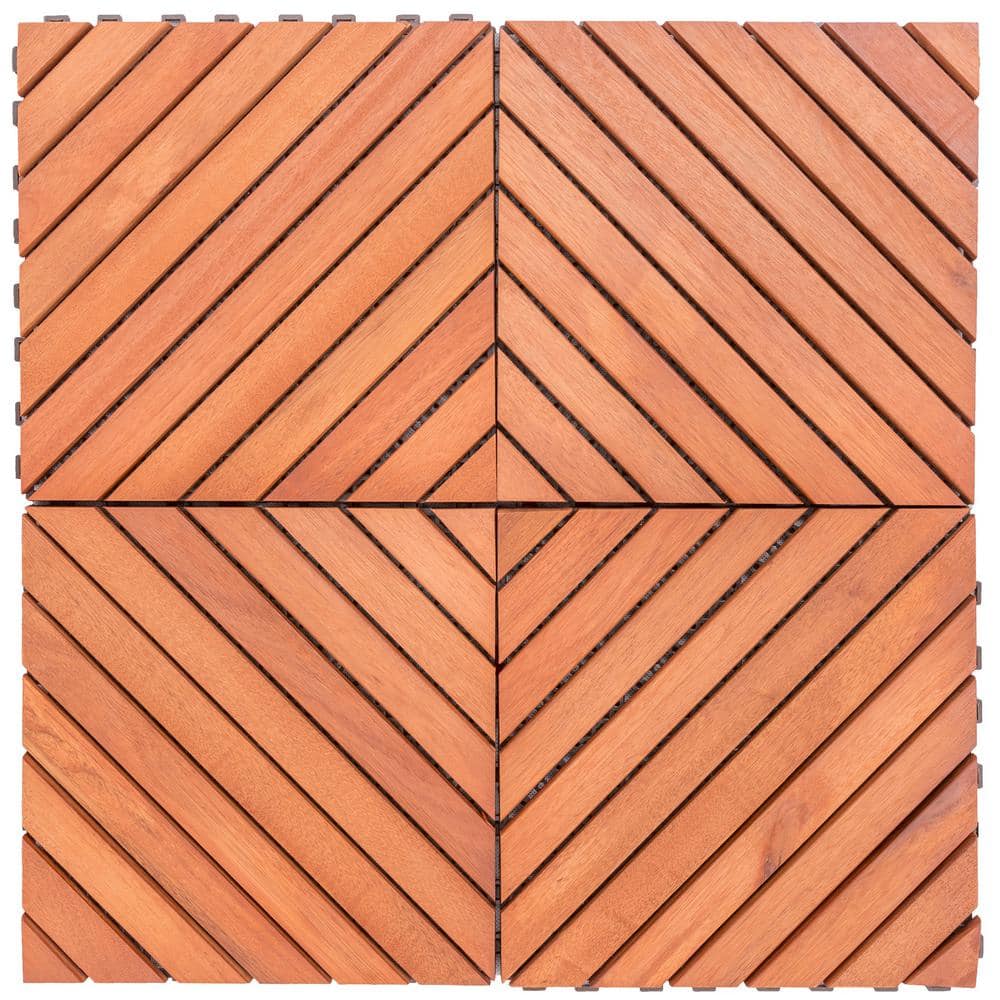 Patio 12-Diagonal 1 ft. x 1 ft. Wood Interlocking Deck Tile in Brown (10 Per Box)