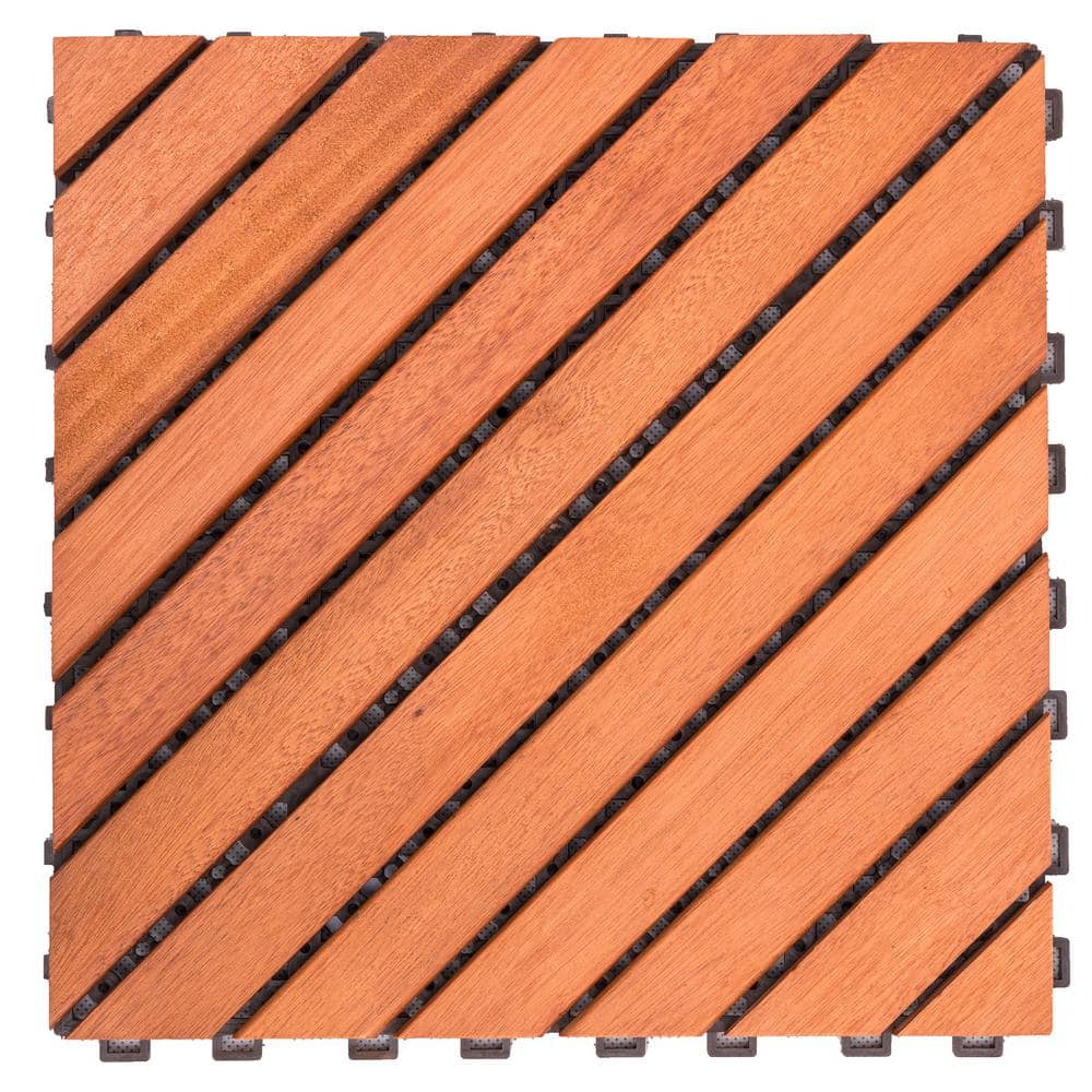 Patio 12-Diagonal 1 ft. x 1 ft. Wood Interlocking Deck Tile in Brown (10 Per Box)