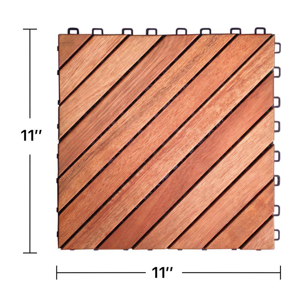 Patio 12-Diagonal 1 ft. x 1 ft. Wood Interlocking Deck Tile in Brown (10 Per Box)