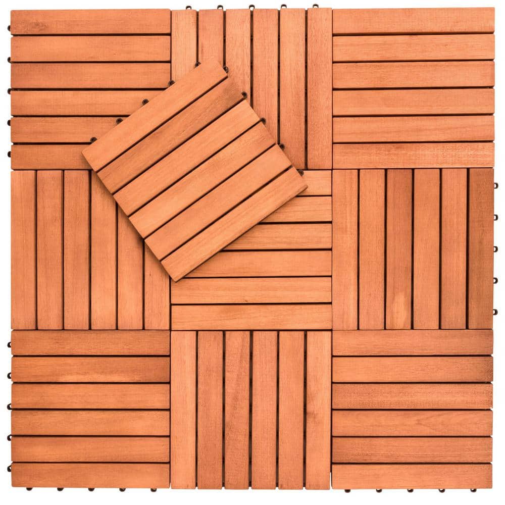 Patio 6-Slat 1 ft. x 1 ft. Wood Interlocking Deck Tile in Brown (10 Per Box)