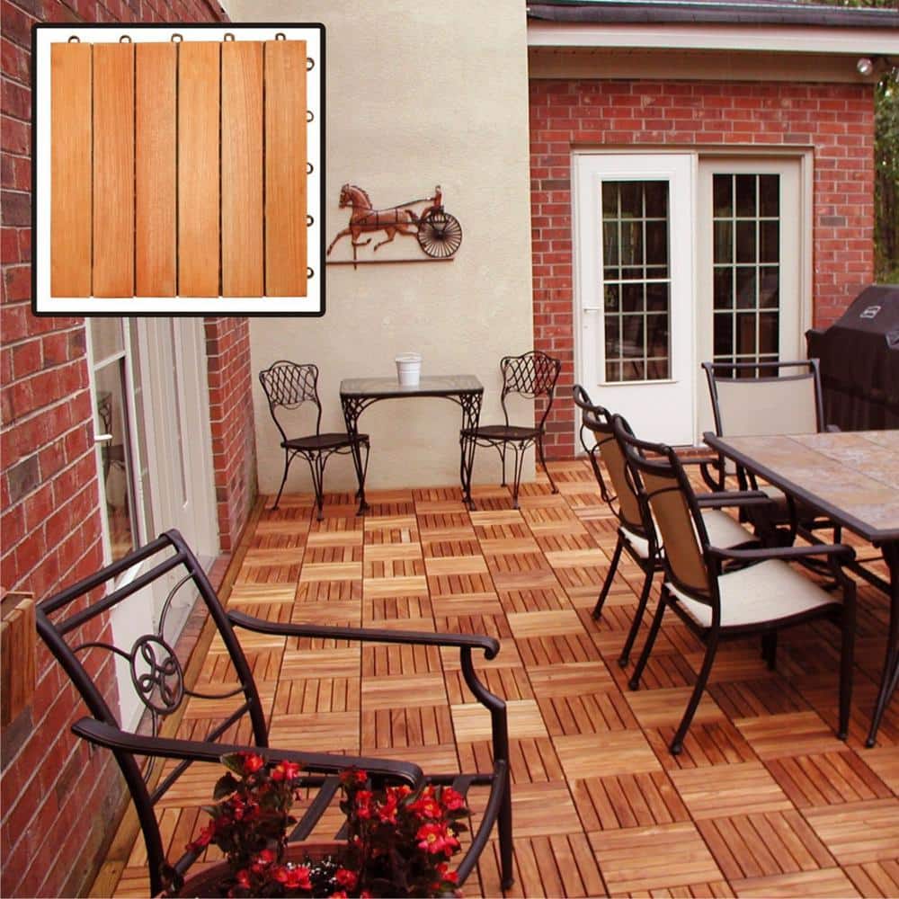 Patio 6-Slat 1 ft. x 1 ft. Wood Interlocking Deck Tile in Brown (10 Per Box)