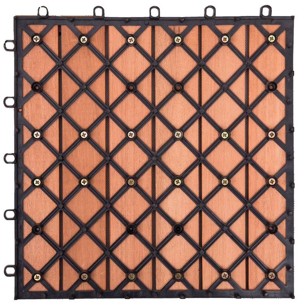 Patio 6-Slat 1 ft. x 1 ft. Wood Interlocking Deck Tile in Brown (10 Per Box)