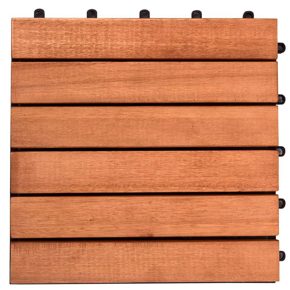 Patio 6-Slat 1 ft. x 1 ft. Wood Interlocking Deck Tile in Brown (10 Per Box)