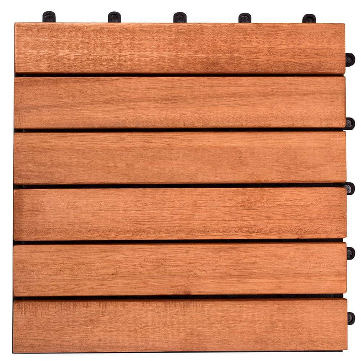 Patio 6-Slat 1 ft. x 1 ft. Wood Interlocking Deck Tile in Brown (10 Per Box)