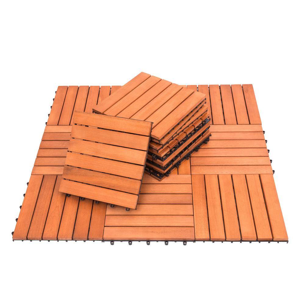 Patio 6-Slat 1 ft. x 1 ft. Wood Interlocking Deck Tile in Brown (10 Per Box)