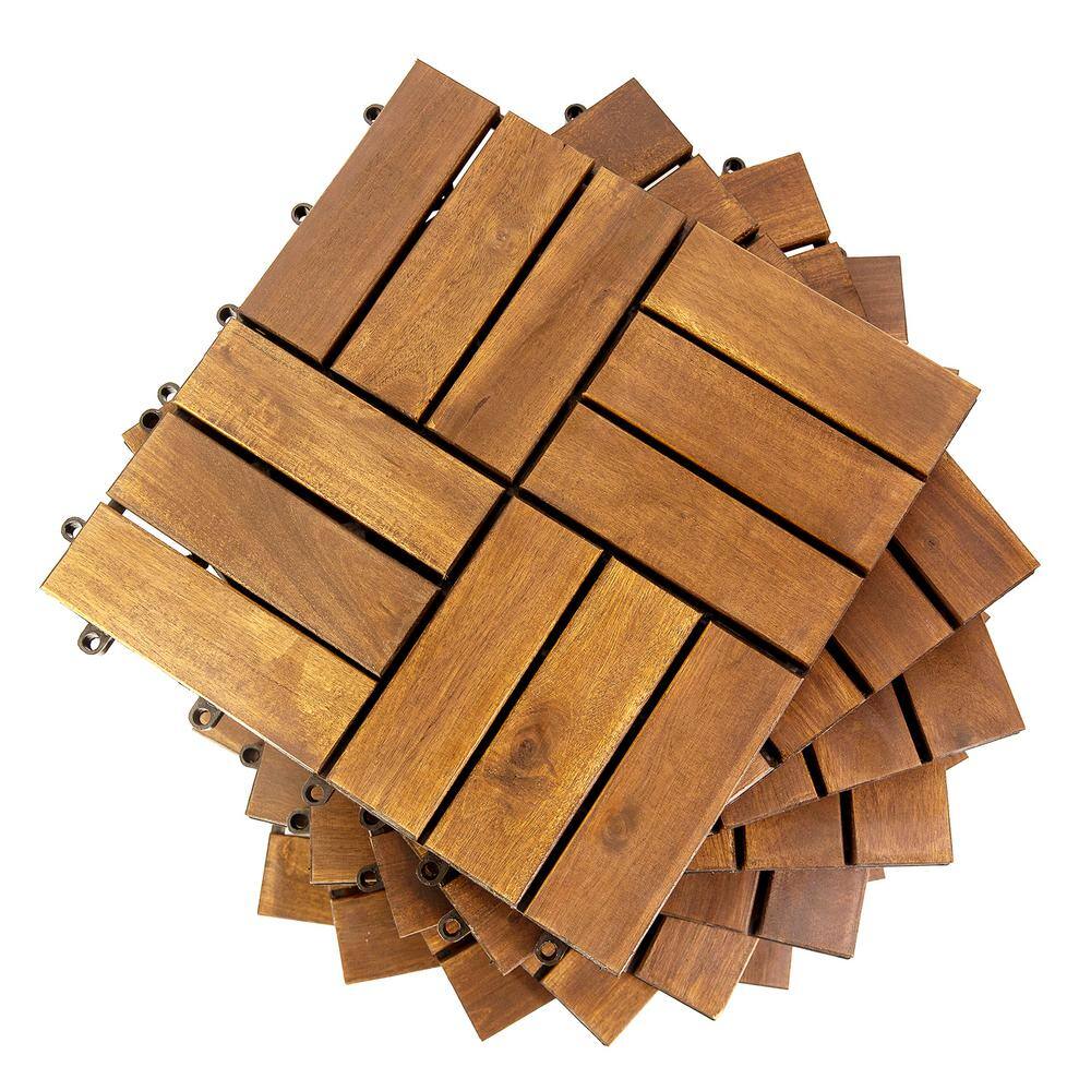 12 in. x 12 in. Acacia Wood Interlocking Flooring Deck Tile Checker Pattern in Brown 12-Slats (20-Pack)
