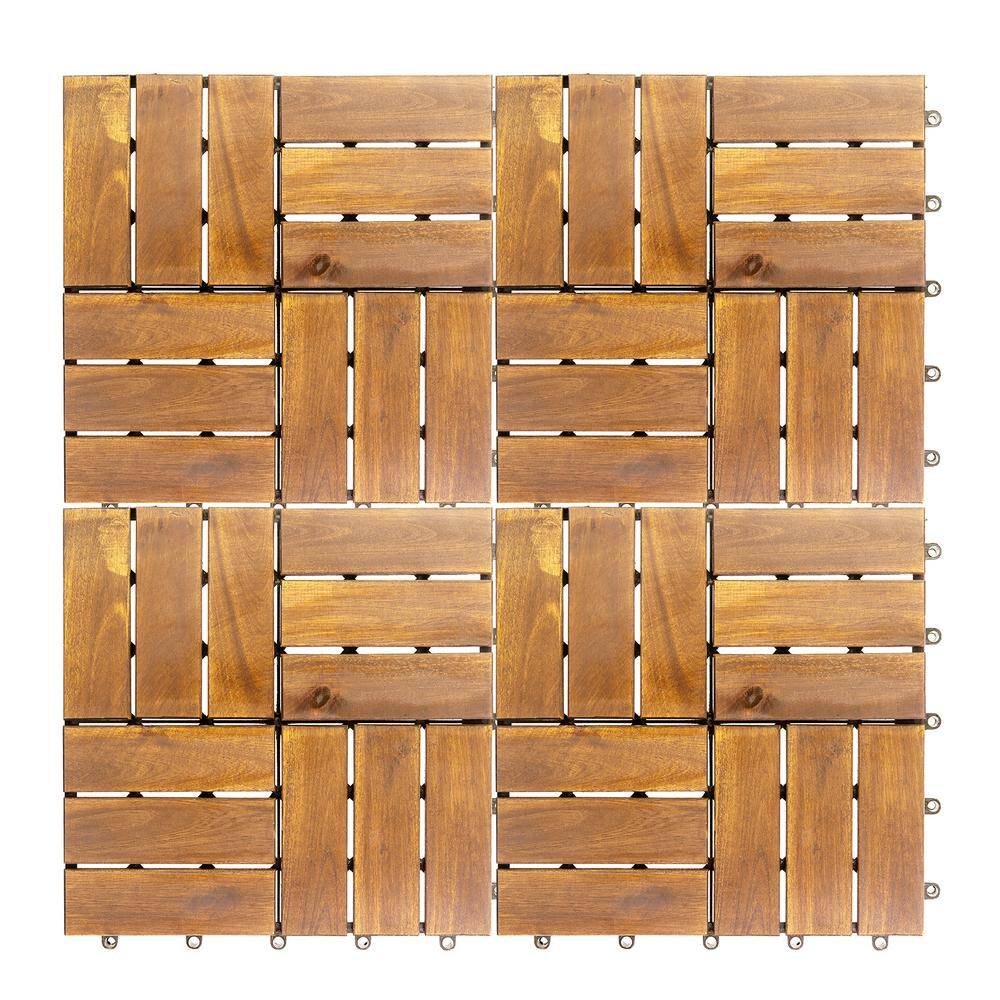 12 in. x 12 in. Acacia Wood Interlocking Flooring Deck Tile Checker Pattern in Brown 12-Slats (20-Pack)