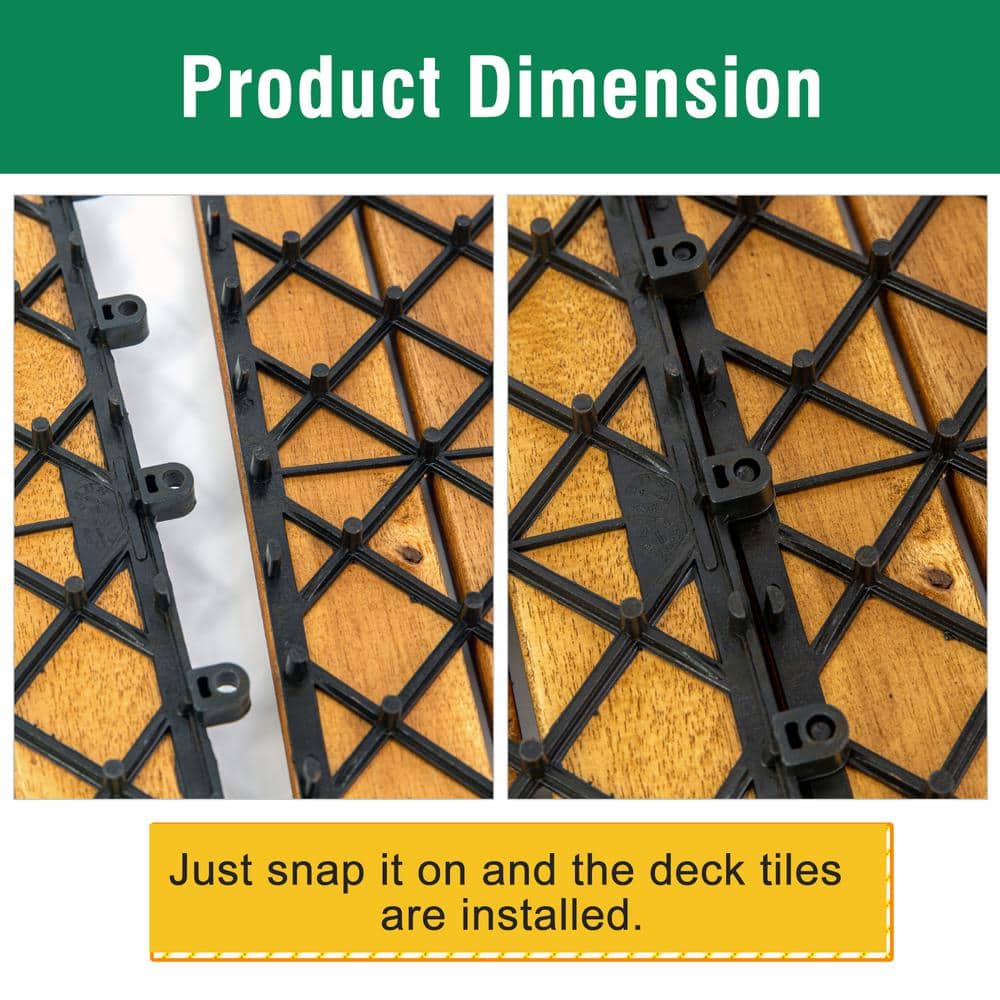 12 in. x 12 in. Acacia Wood Interlocking Brown Flooring Deck Tile 4 Slats (10-Pack)