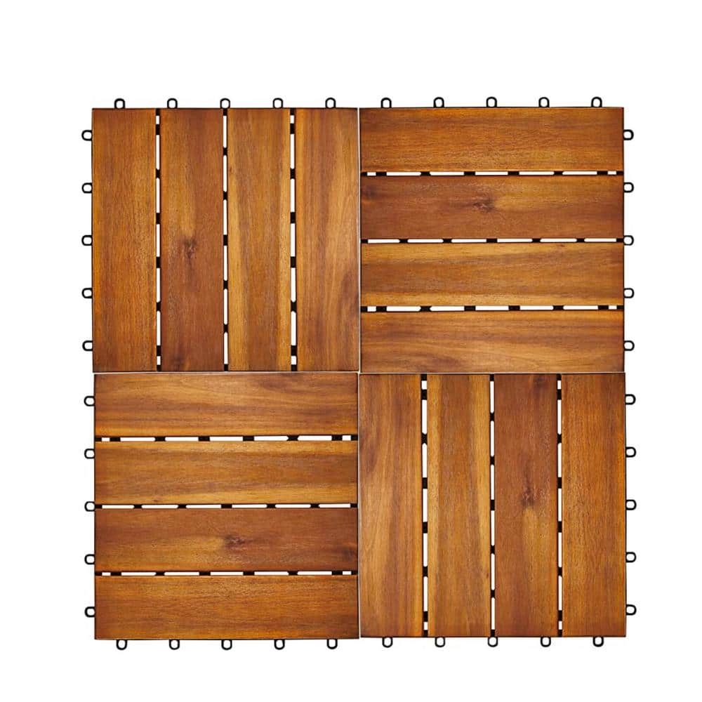 12 in. x 12 in. Acacia Wood Interlocking Brown Flooring Deck Tile 4 Slats (10-Pack)