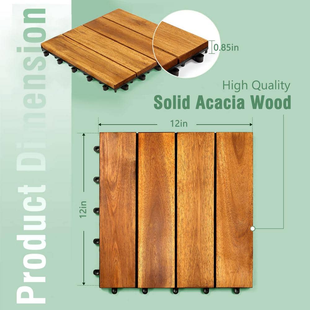 12 in. x 12 in. Acacia Wood Interlocking Brown Flooring Deck Tile 4 Slats (10-Pack)