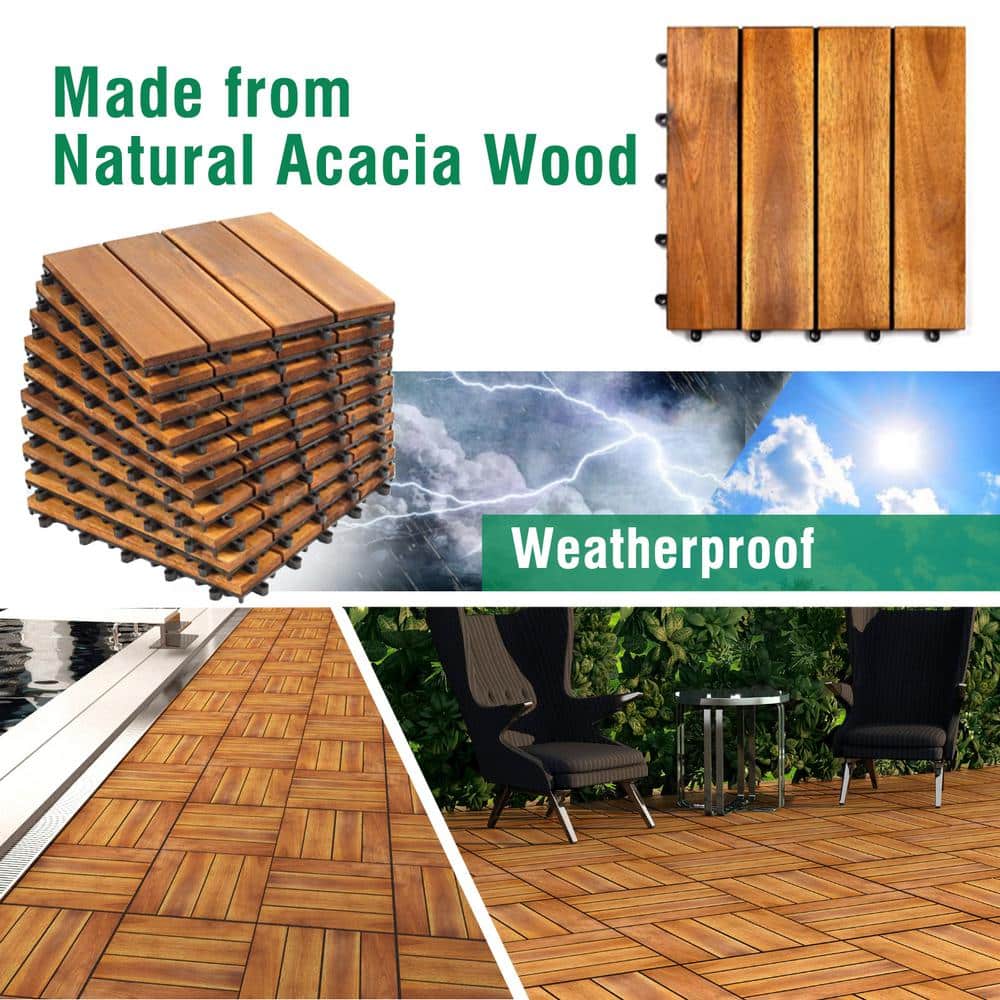 12 in. x 12 in. Acacia Wood Interlocking Brown Flooring Deck Tile 4 Slats (30-Pack)