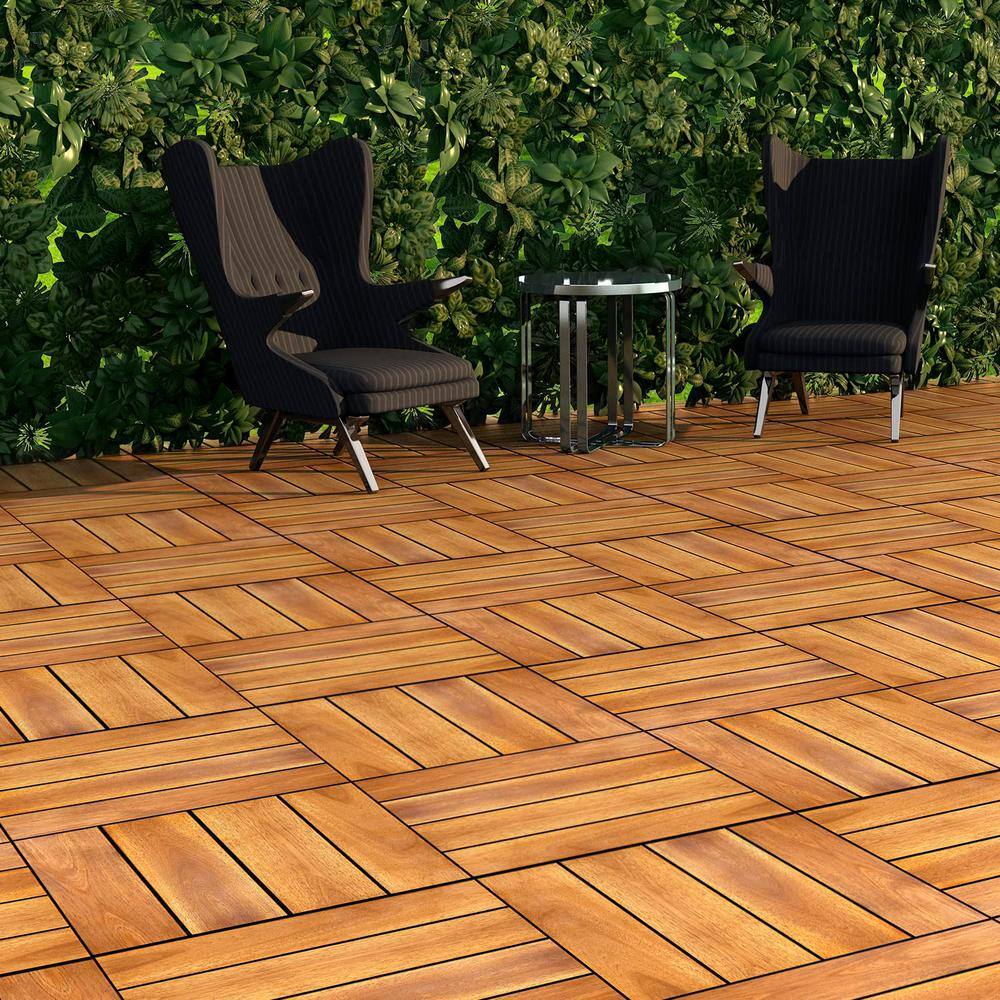 12 in. x 12 in. Acacia Wood Interlocking Brown Flooring Deck Tile 4 Slats (30-Pack)