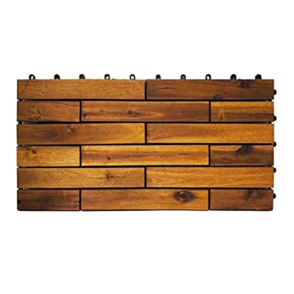 12 in. x 24 in. Acacia Wood Interlocking Brown Flooring Deck Tile (6-Pack)