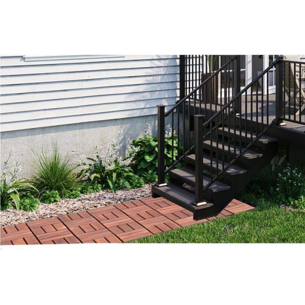 12 in. x 12 in. Outdoor Checker Square Wood Interlocking Waterproof Flooring Deck Tiles in Brown (Set of 20 Tiles)