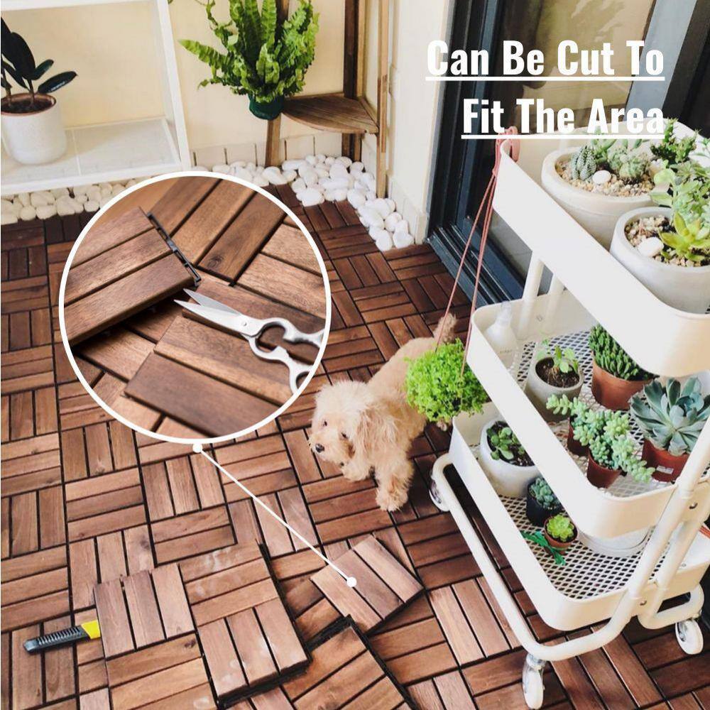 12 in. x 12 in. Outdoor Checker Square Wood Interlocking Waterproof Flooring Deck Tiles in Brown (Set of 20 Tiles)
