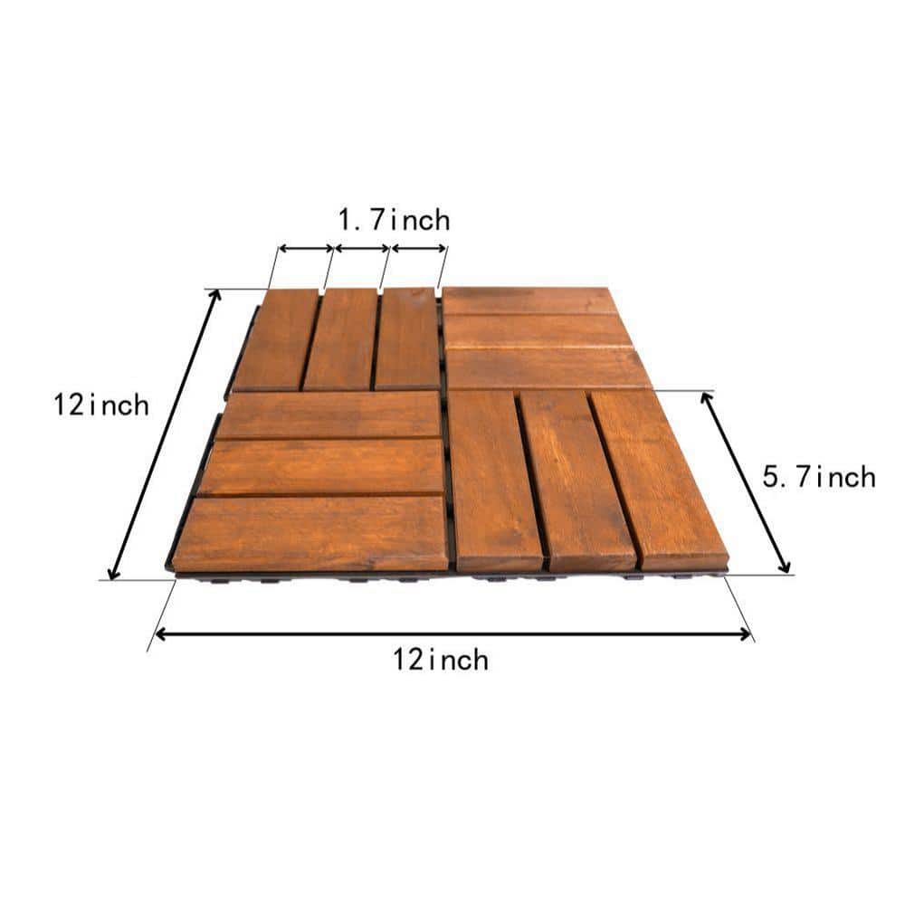 12 in. x 12 in. Outdoor Checker Square Wood Interlocking Waterproof Flooring Deck Tiles in Brown (Set of 20 Tiles)