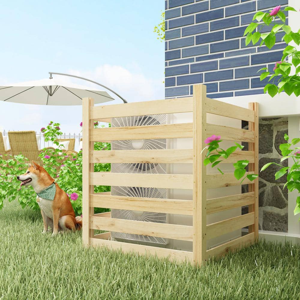 FUFU&GAGA 31.4 in. L x 35.9 in. H Outdoor Wood Privacy 3-Fence Panels Privacy Screen to Conceal Air Conditioning Units, Brown