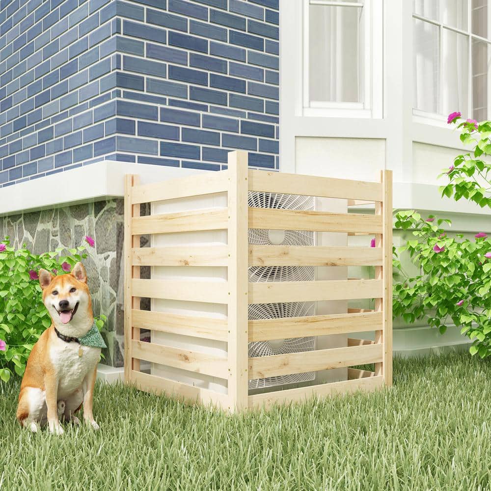 FUFU&GAGA 31.4 in. L x 35.9 in. H Outdoor Wood Privacy 3-Fence Panels Privacy Screen to Conceal Air Conditioning Units, Brown