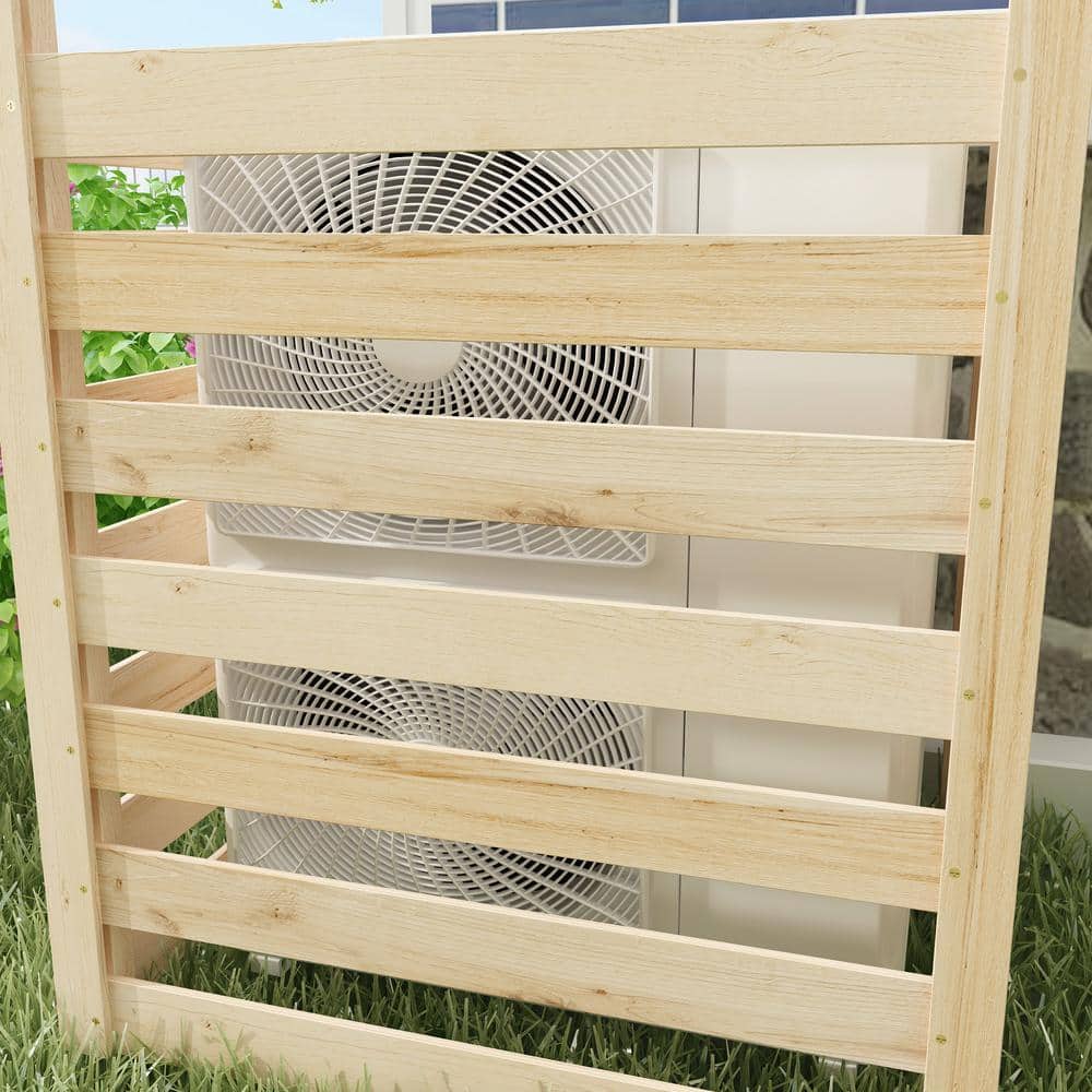 FUFU&GAGA 31.4 in. L x 35.9 in. H Outdoor Wood Privacy 3-Fence Panels Privacy Screen to Conceal Air Conditioning Units, Brown