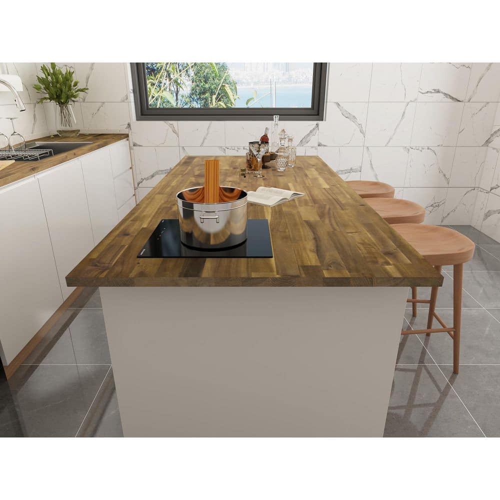 Interbuild 8 ft. L x 25.5 in. D, Acacia Butcher Block Standard Countertop in Brown with Square Edge