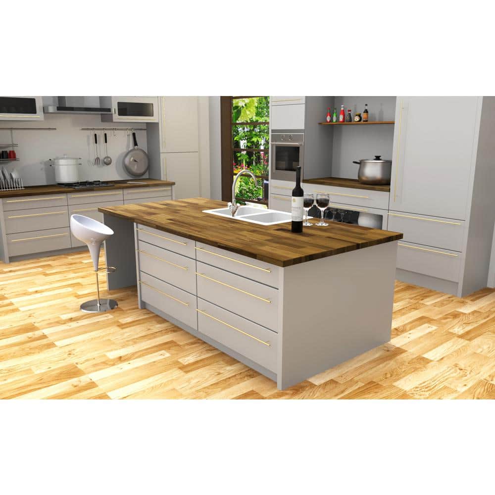 Interbuild 6.2 ft. L x 36 in. D, Acacia Butcher Block Island Countertop in Brown with Square Edge