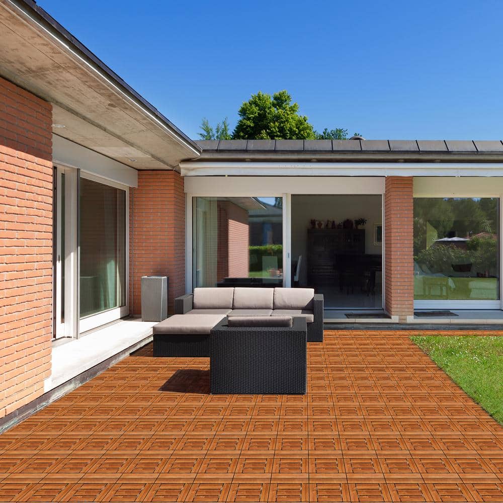 Karl home 1 ft. x 1 ft. Wood Composite Deck Tile in Brown (27 per Case)