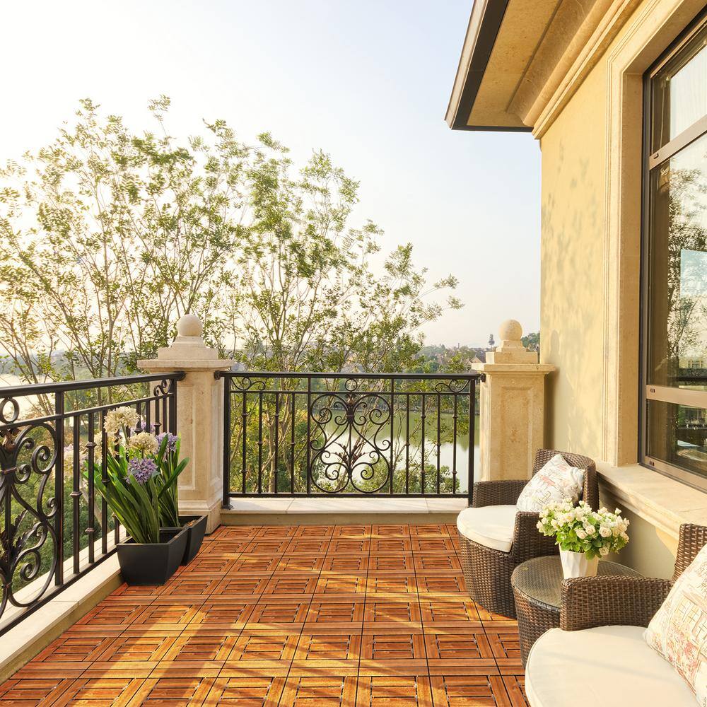 Karl home 1 ft. x 1 ft. Wood Composite Deck Tile in Brown (27 per Case)