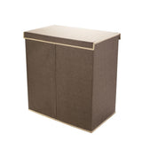 Brown Collapsible Canvas Laundry Hamper with 2 Compartments for Sorting or Folding Clothes
