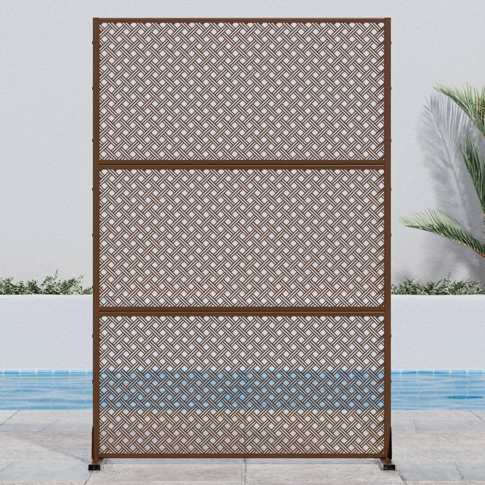 Lirago 72 in. H x 47 in. W Outdoor Metal Privacy Screen Garden Fence Woven Pattern Wall Applique in Brown