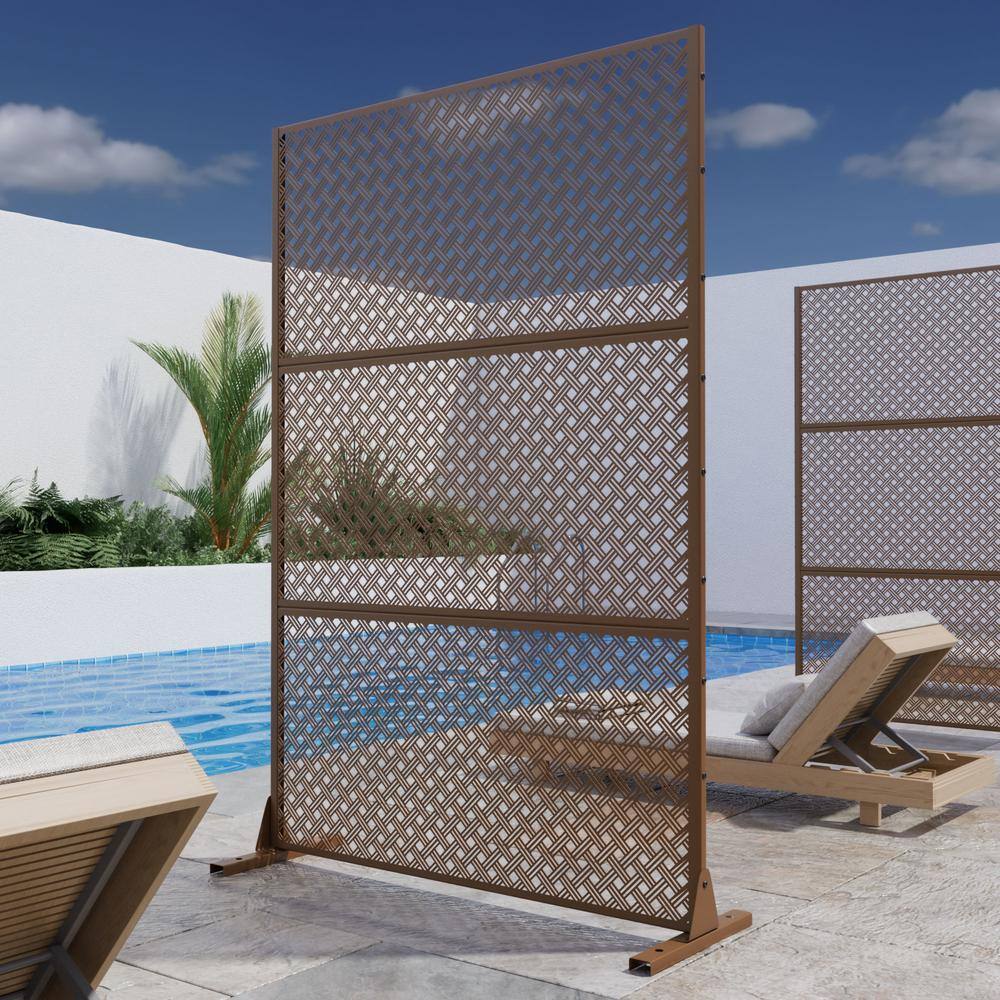 Lirago 72 in. H x 47 in. W Outdoor Metal Privacy Screen Garden Fence Woven Pattern Wall Applique in Brown