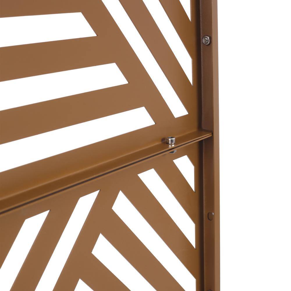 76 in. Hx48 in. W Line Hollow Shape Metal Freestanding Decorative Privacy Screen in Brown, Outdoor and Indoor