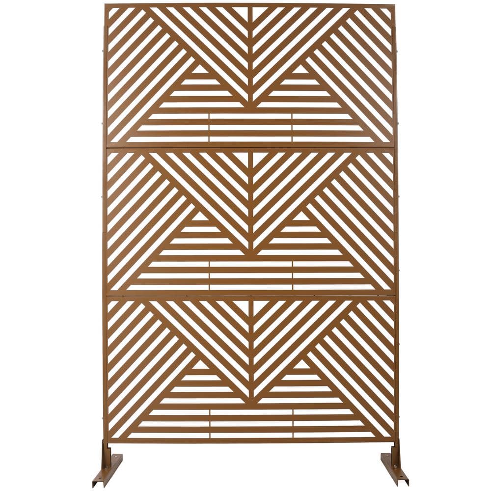 76 in. Hx48 in. W Line Hollow Shape Metal Freestanding Decorative Privacy Screen in Brown, Outdoor and Indoor
