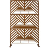 76 in. Hx48 in. W Line Hollow Shape Metal Freestanding Decorative Privacy Screen in Brown, Outdoor and Indoor