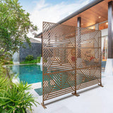 76 in. Hx48 in. W Line Hollow Shape Metal Freestanding Decorative Privacy Screen in Brown, Outdoor and Indoor