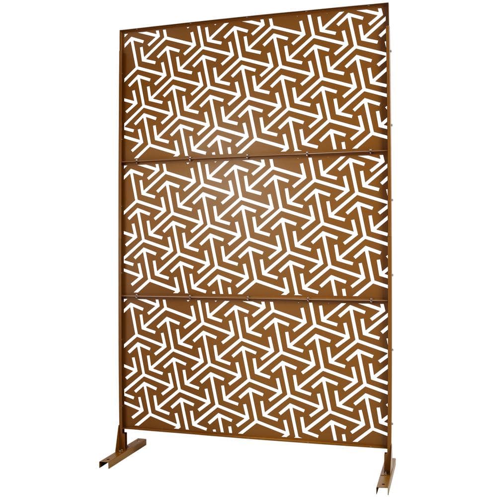 76 in. H x 48 in. W Metal Freestanding Brown Decorative Privacy Screen with Arrow Hollow Shape for Outdoor and Indoor