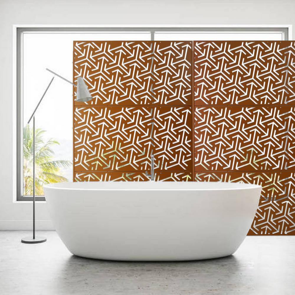 76 in. H x 48 in. W Metal Freestanding Brown Decorative Privacy Screen with Arrow Hollow Shape for Outdoor and Indoor