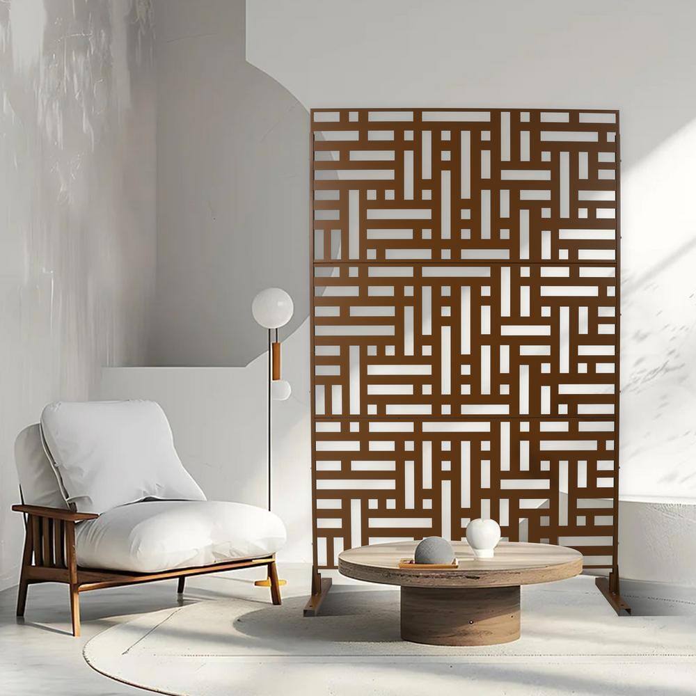 6.3 ft. H x 4 ft. W Brown Outdoor Privacy Screen Metal Decorative Screen Panel Freestanding Garden Fence Panels